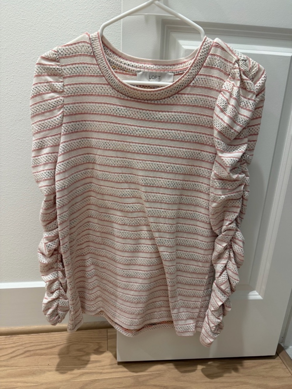 LOFT Cream and Pink Striped Knit Top with Delicate Texture